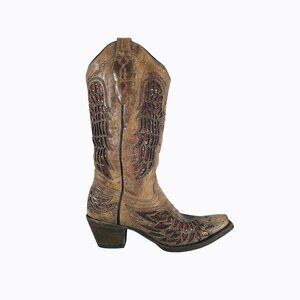 Corral Angel Wing Boots 8M Leather Sequin Inlay Embroidered Western Boho Cowgirl